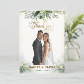 Elegant Eucalyptus Greenery Gold Overlay Photo サンキューカード (スタンド正面)