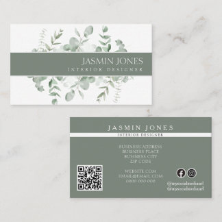 Elegant Eucalyptus Greenery Interior Designer 名刺