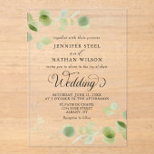 Elegant Eucalyptus Greenery Minimalist Wedding アクリル招待状 (正面)