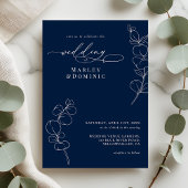 Elegant Eucalyptus Greenery Navy Blue Wedding 招待状