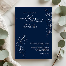 Elegant Eucalyptus Greenery Navy Blue Wedding 招待状