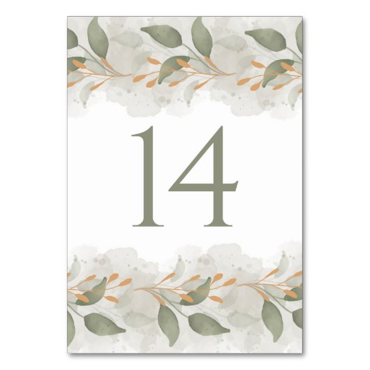 Elegant Eucalyptus Greenery Watercolor Wedding  テーブルナンバー (正面)