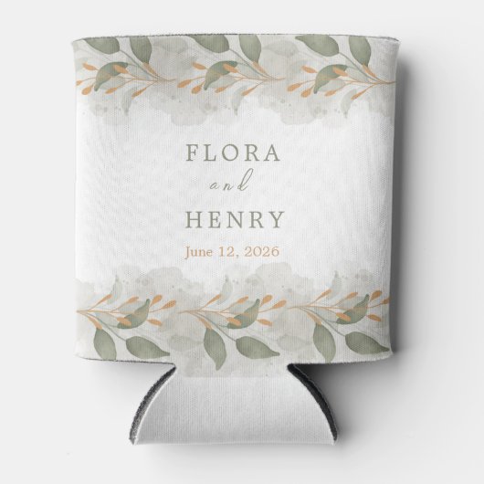 Elegant Eucalyptus Greenery Watercolor Wedding  缶クーラー (正面)