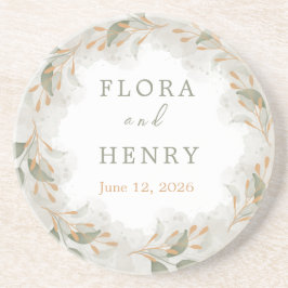 Elegant Eucalyptus Greenery Watercolor Wedding Pap コースター