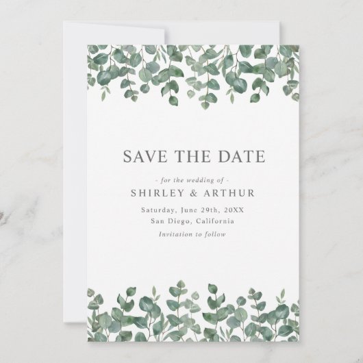 Elegant  Eucalyptus Greenery Wedding セーブザデート (正面)