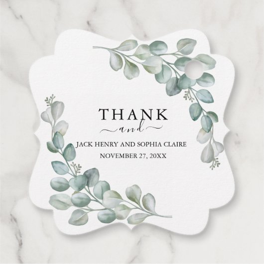 Elegant Eucalyptus Greenery Wedding フェイバータグ (裏面)