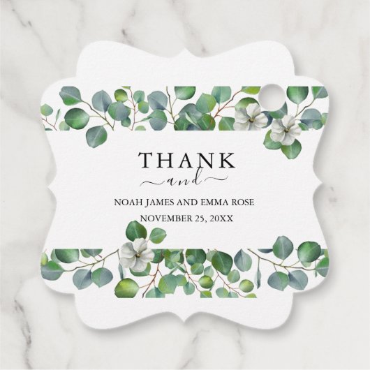 Elegant Eucalyptus Greenery Wedding フェイバータグ (裏面)