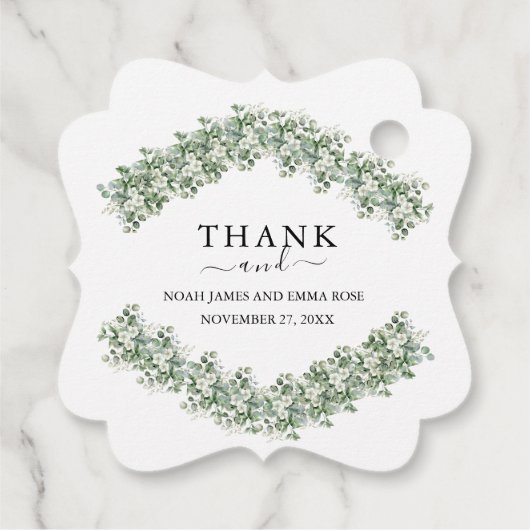 Elegant Eucalyptus Greenery Wedding フェイバータグ (裏面)