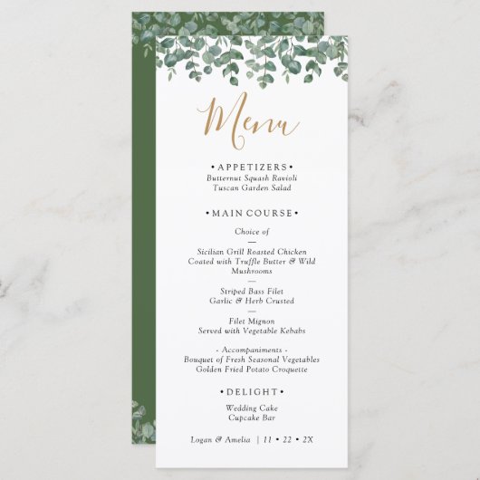Elegant Eucalyptus Greenery Wedding メニュー (正面/裏面)