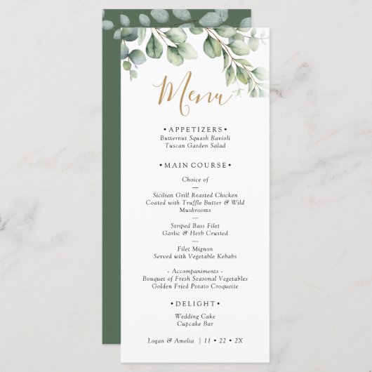 Elegant Eucalyptus Greenery Wedding メニュー (正面/裏面)