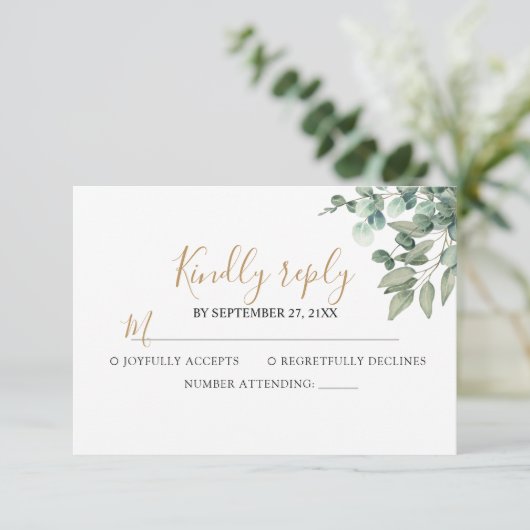 Elegant  Eucalyptus Greenery Wedding  出欠カード (スタンド正面)