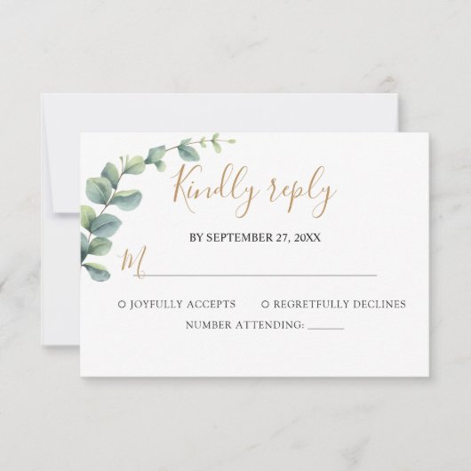 Elegant  Eucalyptus Greenery Wedding 出欠カード (正面)