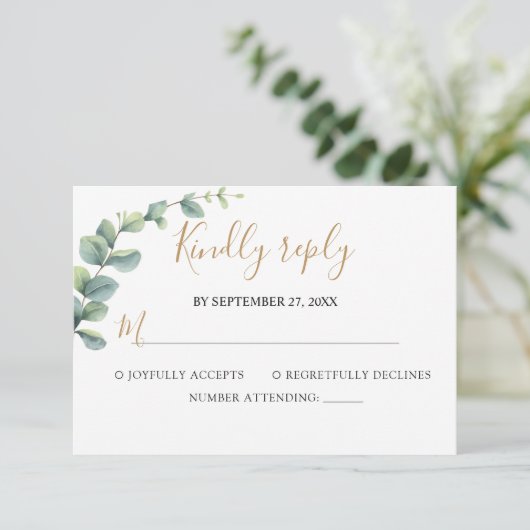 Elegant  Eucalyptus Greenery Wedding 出欠カード (スタンド正面)