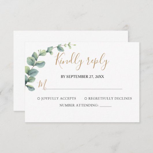 Elegant  Eucalyptus Greenery Wedding 出欠カード (正面/裏面)