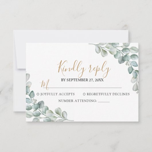 Elegant  Eucalyptus Greenery Wedding  出欠カード (正面)
