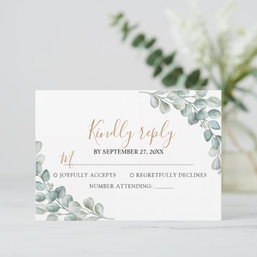 Elegant  Eucalyptus Greenery Wedding  出欠カード (スタンド正面)
