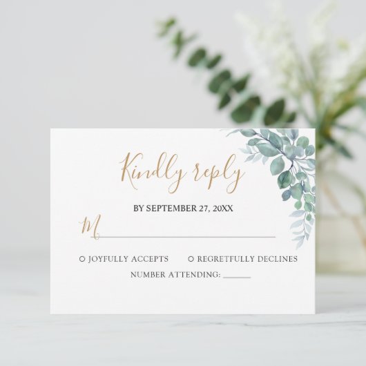 Elegant Eucalyptus Greenery Wedding 出欠カード (スタンド正面)
