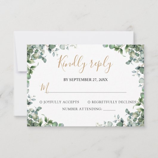 Elegant  Eucalyptus Greenery Wedding  出欠カード (正面)