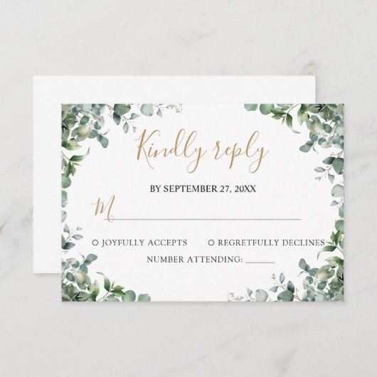 Elegant  Eucalyptus Greenery Wedding  出欠カード (正面/裏面)
