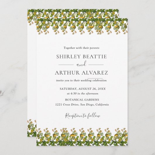 Elegant Eucalyptus Greenery Wedding 招待状 (正面/裏面)