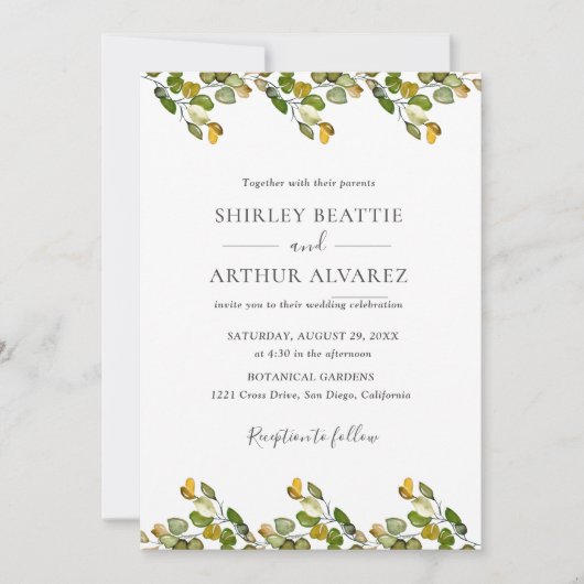Elegant Eucalyptus Greenery Wedding 招待状 (正面)