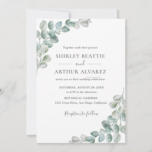 Elegant Eucalyptus Greenery Wedding 招待状 (裏面)