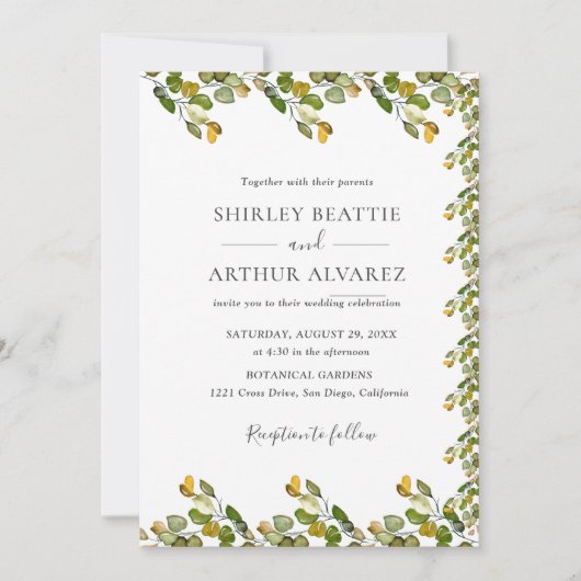 Elegant Eucalyptus Greenery Wedding 招待状 (正面)
