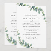 Elegant Eucalyptus Greenery Wedding 招待状 (正面/裏面)