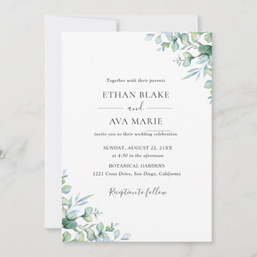 Elegant Eucalyptus Greenery Wedding  Invitation 招待状 (正面)