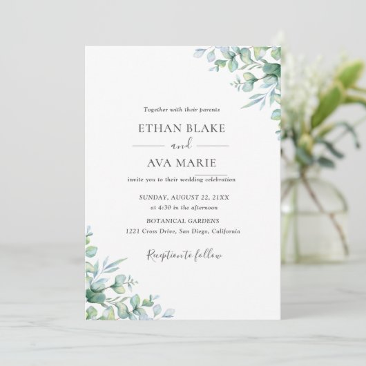 Elegant Eucalyptus Greenery Wedding  Invitation 招待状 (スタンド正面)