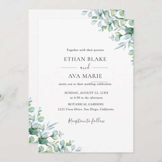 Elegant Eucalyptus Greenery Wedding  Invitation 招待状 (正面/裏面)