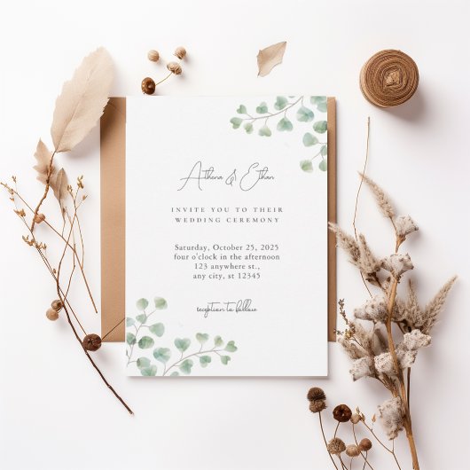 Elegant Eucalyptus Greenery Wedding Invitation 招待状