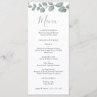 Elegant Eucalyptus Greenery Wedding Menu Card メニュー