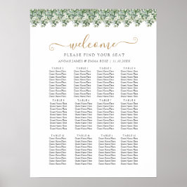 Elegant Eucalyptus Greenery Wedding Seating Chart ポスター