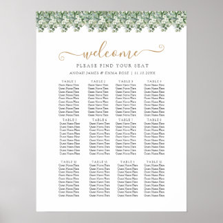 Elegant Eucalyptus Greenery Wedding Seating Chart ポスター