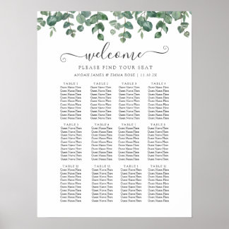 Elegant Eucalyptus Greenery Wedding Seating Chart ポスター