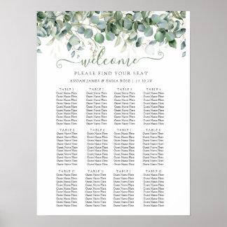 Elegant Eucalyptus Greenery Wedding Seating Chart ポスター