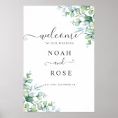 Elegant  Eucalyptus Greenery Wedding Welcome Sign ポスター (正面)