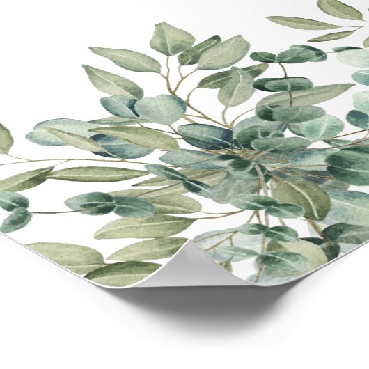 Elegant  Eucalyptus Greenery Wedding Welcome sign ポスター (角)