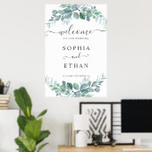 Elegant  Eucalyptus Greenery Wedding Welcome Sign ポスター (ホームオフィス)