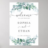 Elegant  Eucalyptus Greenery Wedding Welcome Sign ポスター (正面)