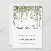 Elegant Eucalyptus Lantern Save the Date   招待状 (正面)