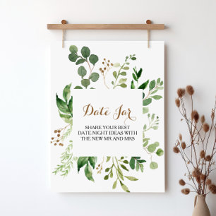 Elegant Eucalyptus Leaf Greenery Date Jar Sign ポスター