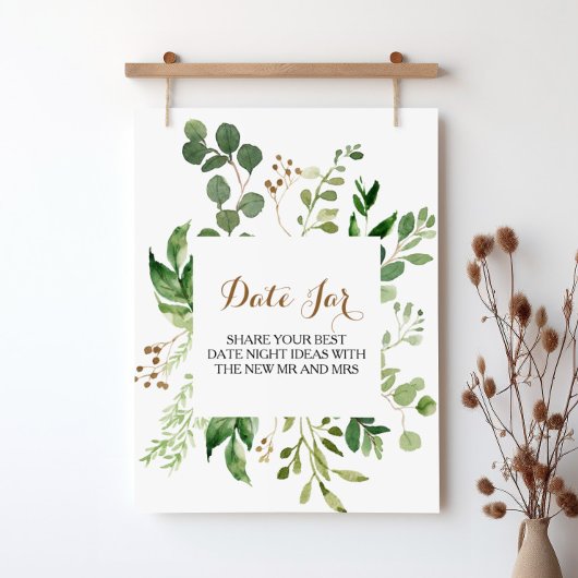 Elegant Eucalyptus Leaf Greenery Date Jar Sign ポスター