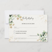 Elegant Eucalyptus Leaves & Gold Accents Wedding 出欠カード (正面)