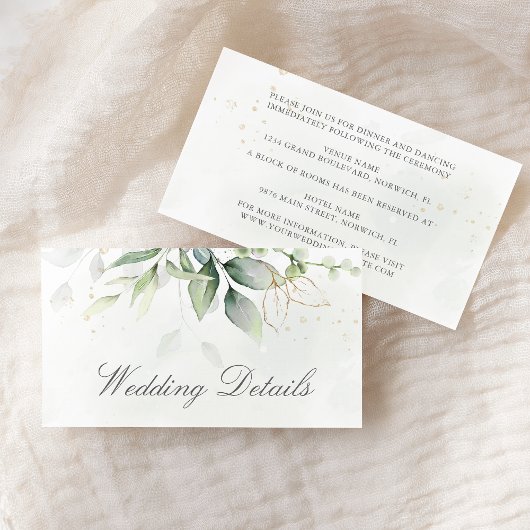 Elegant Eucalyptus Leaves Greenery Gold Wedding エンクロージャーカード