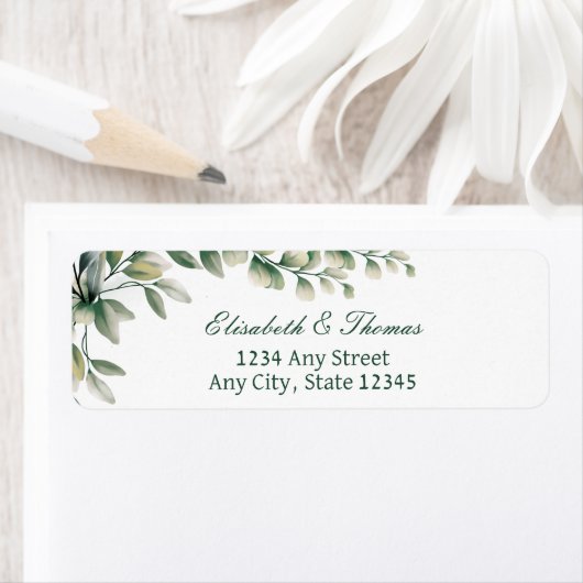 Elegant eucalyptus leaves return address label  ラベル (インサイチュ)