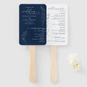 Elegant Eucalyptus Navy Blue Wedding Program ハンドファン (正面&裏面)
