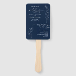 Elegant Eucalyptus Navy Blue Wedding Program ハンドファン