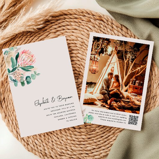 Elegant Eucalyptus Pampas Grass Protea Photo 招待状